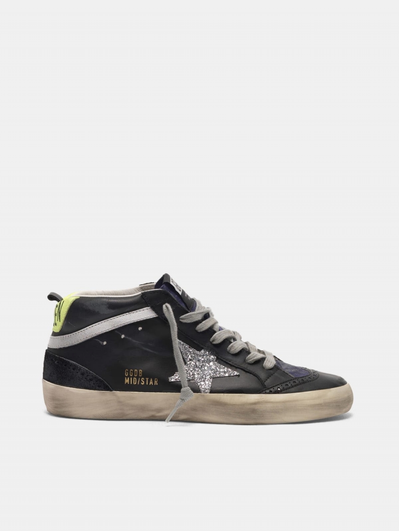 Mid Star sneakers in smooth leather and suede with glitter star