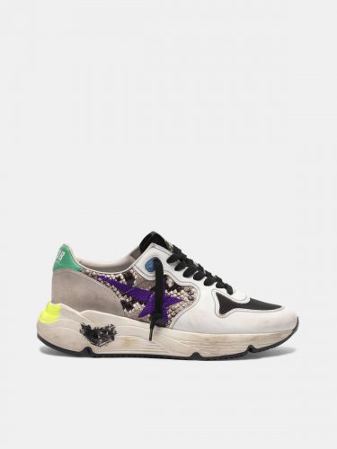 Running Sole sneakers in snakeskin print leather with purple embroidered star