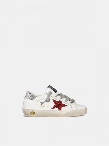 Super-Star sneakers with glittery red star and glittery silver heel tab