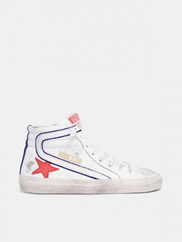 White Slide sneakers with blue piping and red star